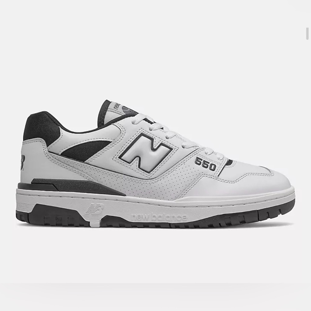 New Balance Men’s 550 White and Black Leather Sneakers